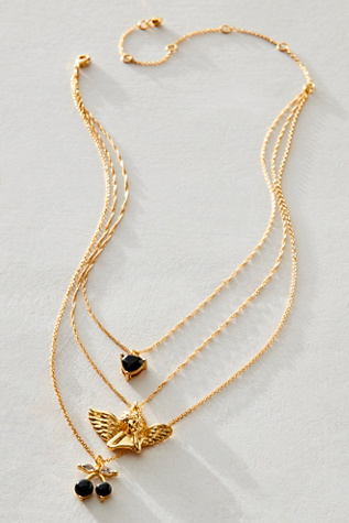 Angels Only 14k Gold Plated Layered Necklace at Free People in Black