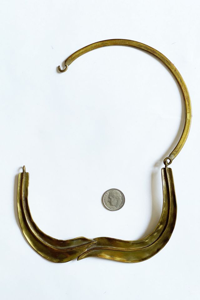 Vintage Modernist Brutalist Brass Leaf Choker Necklace Selected by FernMercantile #1