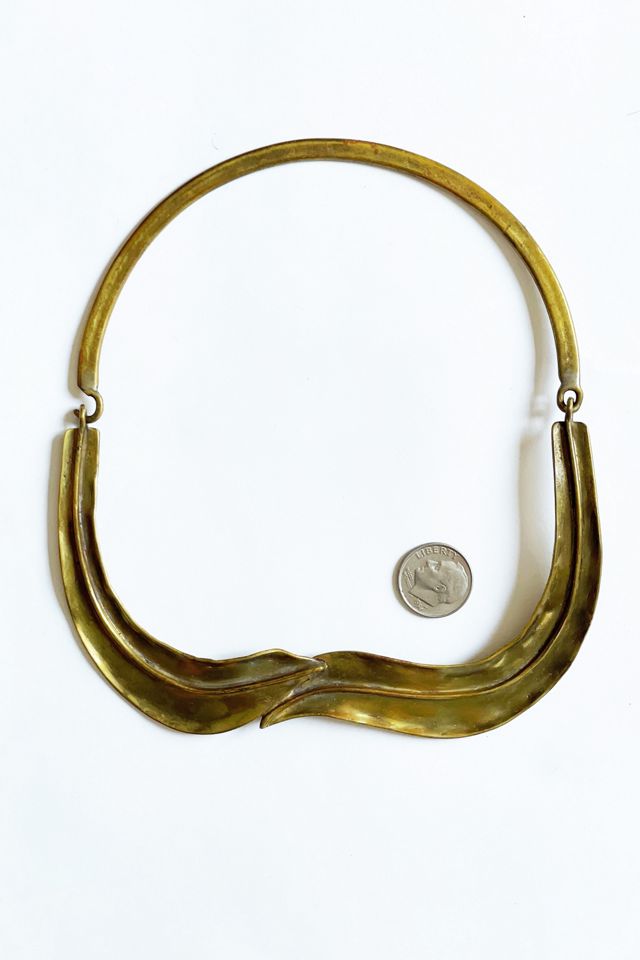 Vintage Modernist Brutalist Brass Leaf Choker Necklace Selected by FernMercantile #2