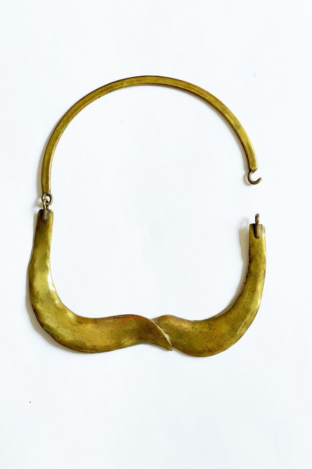 Vintage Modernist Brutalist Brass Leaf Choker Necklace Selected by FernMercantile #3