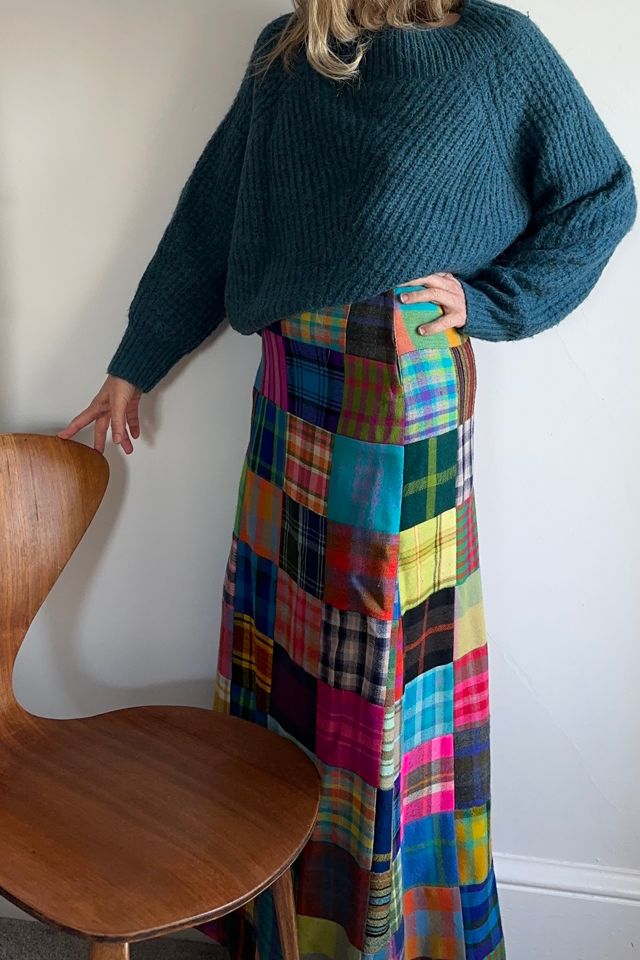 Vintage 1970 s Plaid Patchwork Wool Maxi Skirt Selected by KA.TL.AK Free People