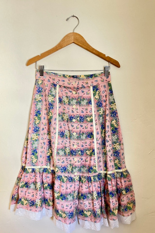 Vintage Pink Floral Cotton Skirt Selected by The Curatorial Dept.