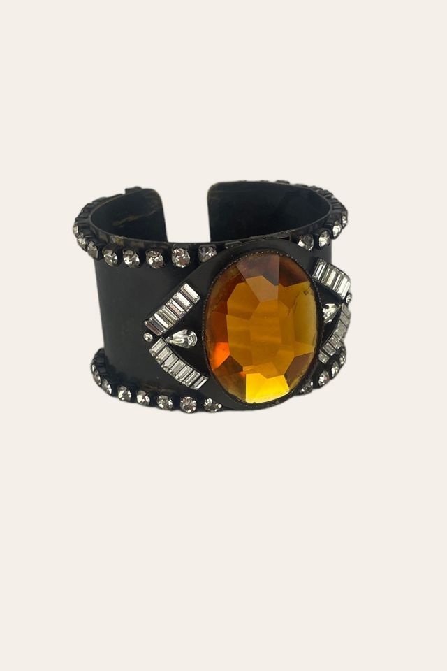 Vintage Black Cuff Bracelet With Rhinestones Selected By Ankh By Racquel #1
