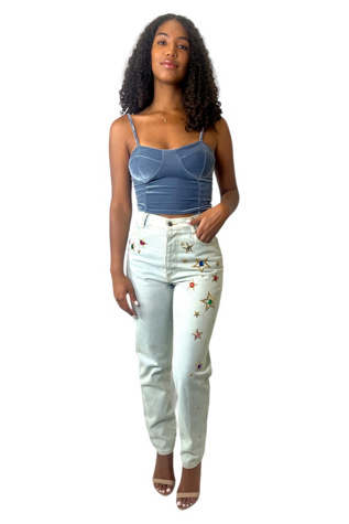 Vintage Light Blue Star Embroidered Jeans Selected By Ankh By Racquel Vintage