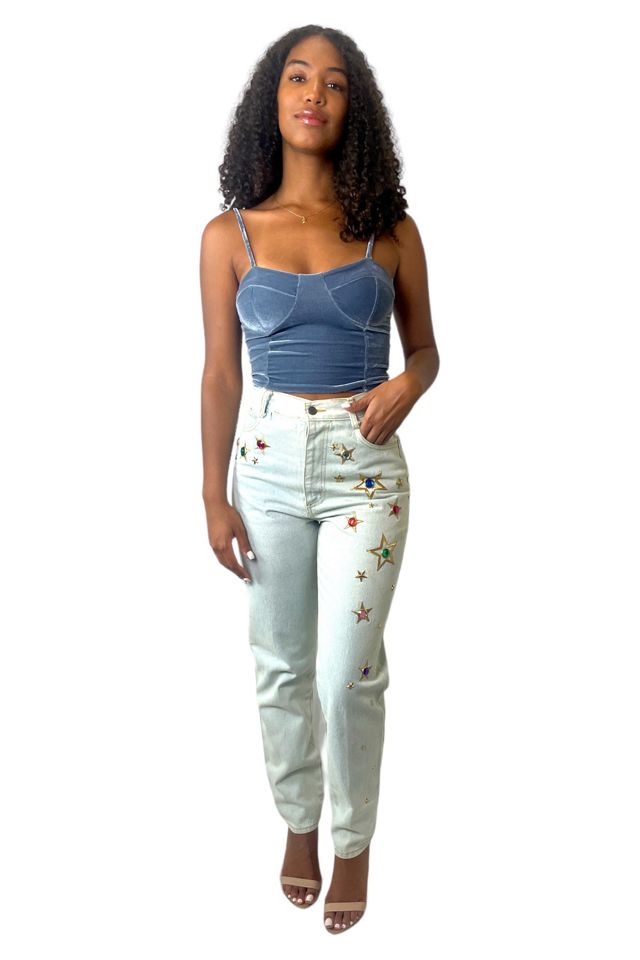 Vintage Light Blue Star Embroidered Jeans Selected By Ankh By Racquel  Vintage