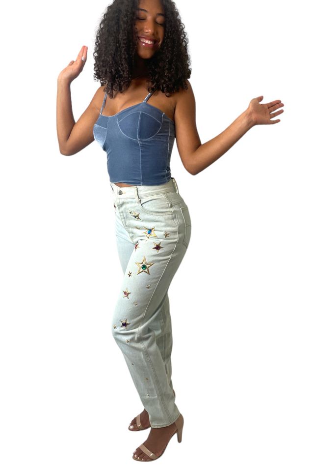 Vintage Light Blue Star Embroidered Jeans Selected By Ankh By Racquel Vintage #2