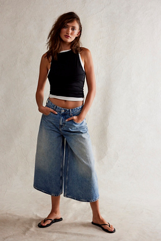 We The Free High Top Wide Crop Jeans at Free People in Breaker Blue, Size: 30 L