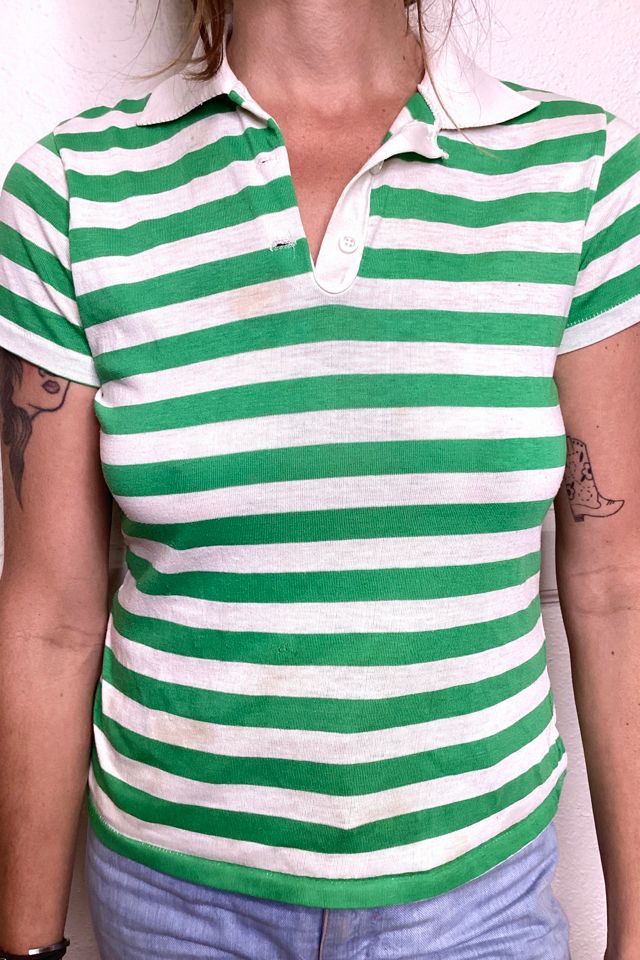 1970s Green & White Stripe Polo Shirt Selected by Cherry | Free People