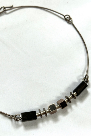 1980s Silver Industrial Choker with Blocks Selected by Cherry