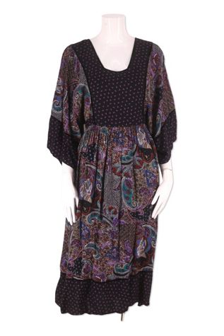 1970s Paisley Rayon Peasant Dress Selected By Ritual Vintage