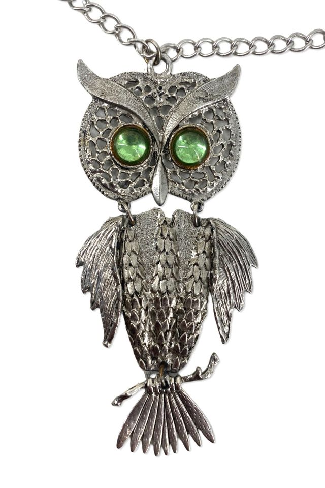 1970s Silver Tone Articulated Owl Necklace Selected By