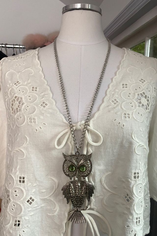 1970s Silver Tone Articulated Owl Necklace Selected By