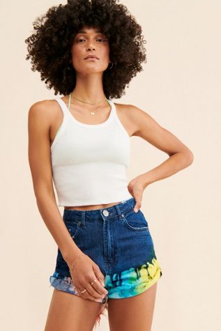 One Teaspoon Paint Dipped High-Rise Shorts