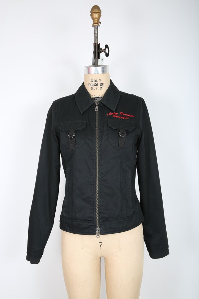 Harley davidson black hot sale jean jacket