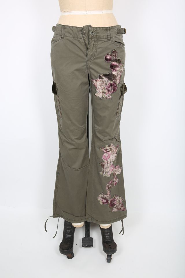 Green Cargo Pants with Patch's & Beading Y2K Selected by Love Rocks Vintage