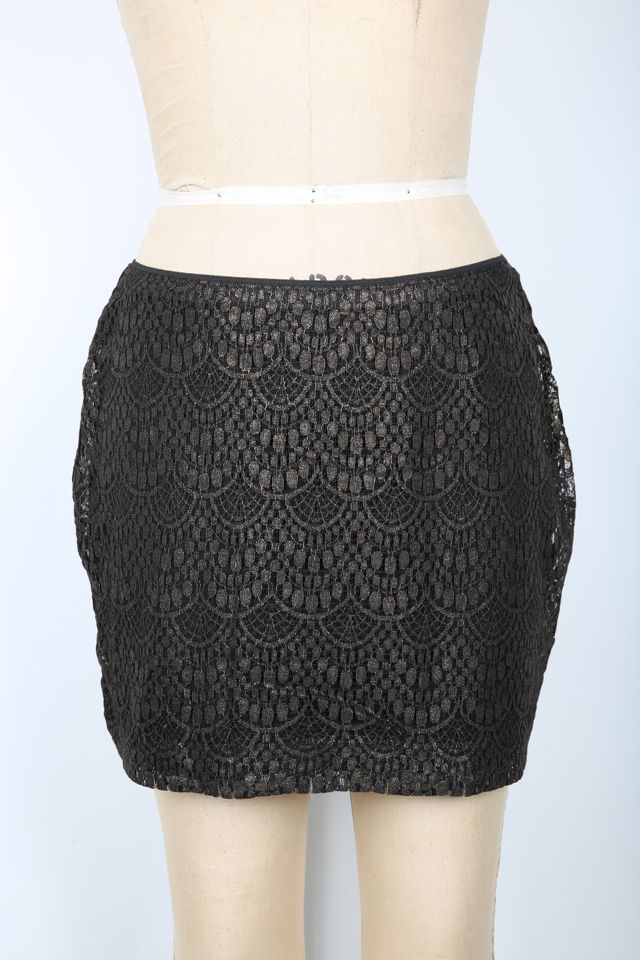 Gold Black Metallic Lace Mini Skirt Y2K Selected by Love Rocks Vintage