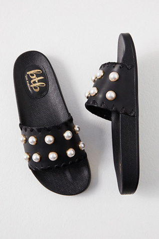 Cali Pearl Pool Slides by BTB at Free People in Black, Size: US 9