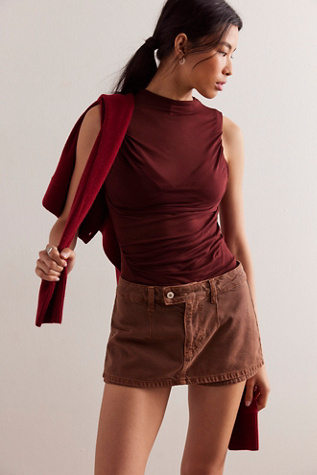 We The Free Gallivanting Peekaboo Skort at Free People in Chocolate Mousse, Size: 30