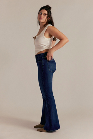 CRVY Infinite Stretch Pull-On Flare Jeans by We The Free at Free People in Dark Wash, Size: XL
