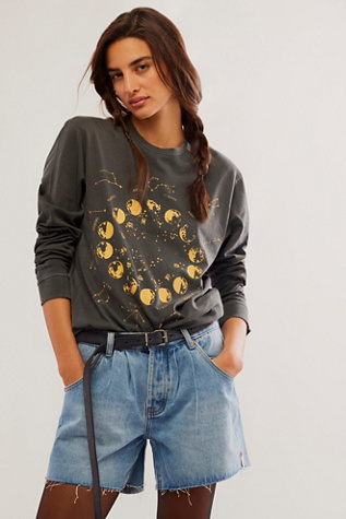 Zodiac Chart Map Long-Sleeve Tee at Free People in Washed Black, Size: Medium