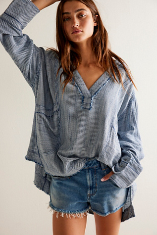 We The Free By The Shore Shirt at Free People in Indigo Stripe Combo, Size: Medium