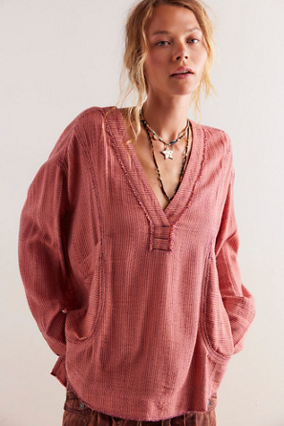 We The Free By The Shore Shirt at Free People in Wine Combo, Size: Medium