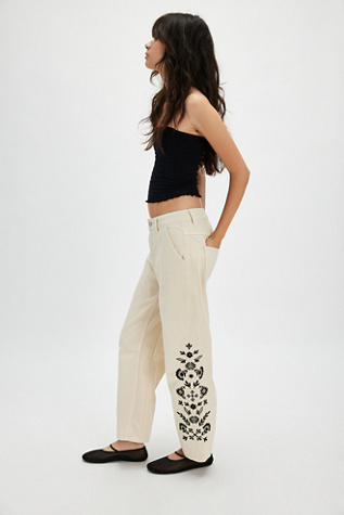 Driftwood Barbara Embroidered Jeans at Free People in Nordic Cream, Size: 27