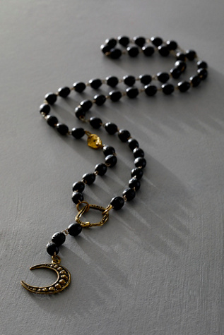 Alkemie Crescent Moon Rosary Necklace at Free People in Black