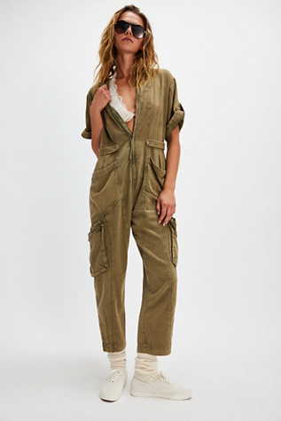 Let's Ride One-Piece at Free People in Washed Army, Size: XS