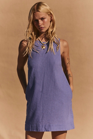 Full Of Sunshine Cotton-Linen Mini Dress by free-est at Free People in Purple, Size: L