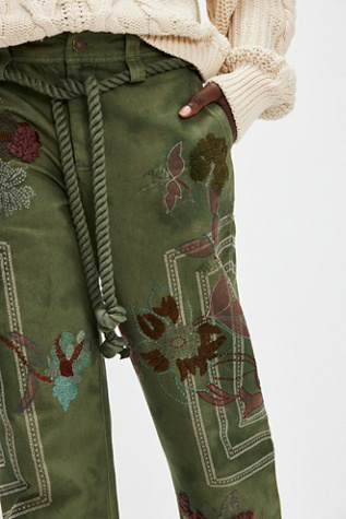 We The Free Electric Sands Embroidered Trousers At Free People In Crystal Kelp, Size: US 8