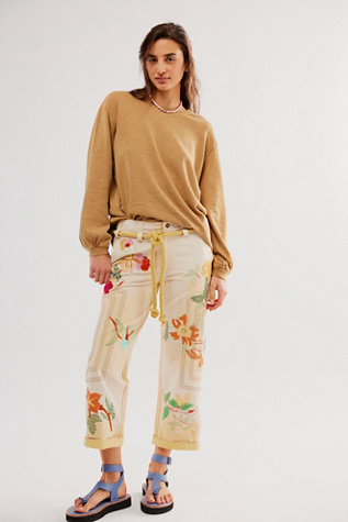 We The Free Electric Sands Embroidered Trousers at Free People in Sunshine, Size: US 8