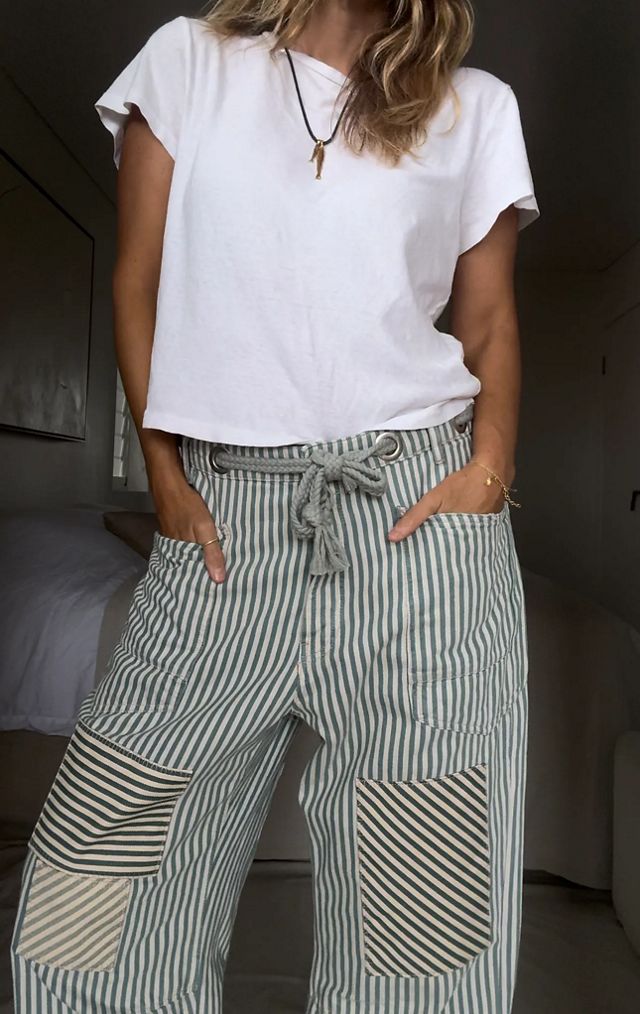 Railroad Stripe Wide-Leg Pant