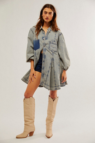 Mini Jupe En Denim Avec Ceinture - We The Free - Taille 28 - Bleue