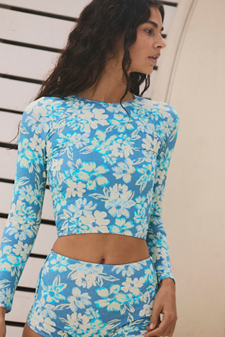 Rhythm Long-Sleeve Surf Crop at Free People in Blue, Size: M