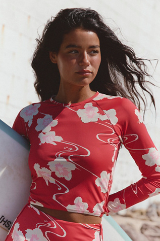 Rhythm Long-Sleeve Surf Crop at Free People in Red, Size: M