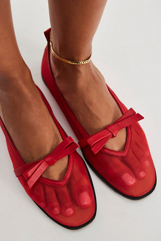 Mesh Mania Bow Flats By FP Collection At Free People In Red Mesh, Size: US 9