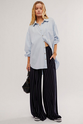 Norma Kamali Boyfriend Elephant Trousers at Free People in True Navy Pinstripe, Size: XS