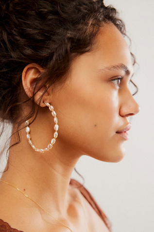 Thinking Of You Pearl Hoops at Free People in Blush