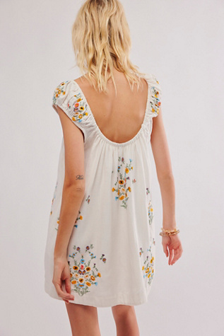Robe Mini Free People - Velours Smocké Motif Oiseaux - Taille 6 - Couleur Crème/or/vert