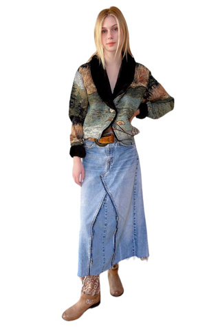 Vintage 1990's Nature Print Woven Jacket With Faux Fur Selected By Afterlife Boutique
