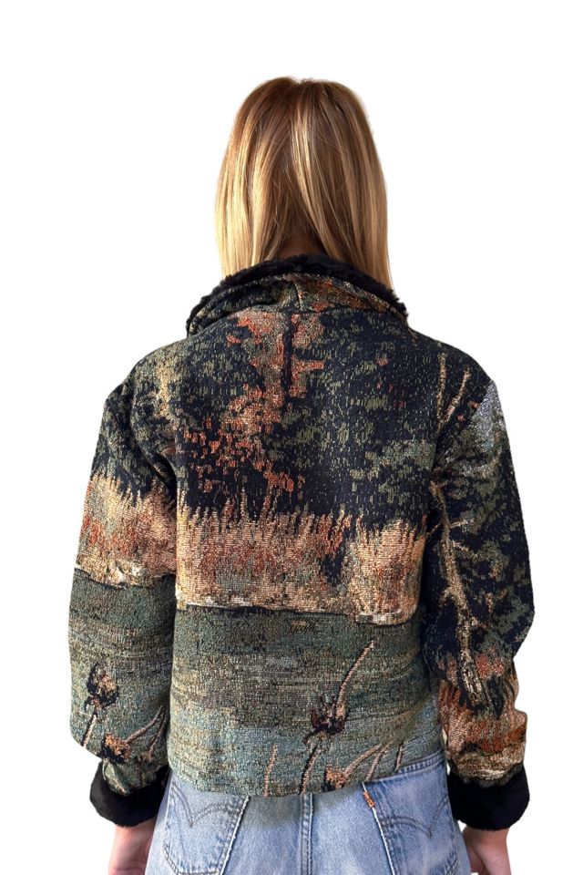 Vintage 1990's Nature Print Woven Jacket With Faux Fur Selected By Afterlife Boutique #1
