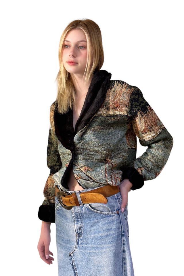 Vintage 1990's Nature Print Woven Jacket With Faux Fur Selected By Afterlife Boutique #3
