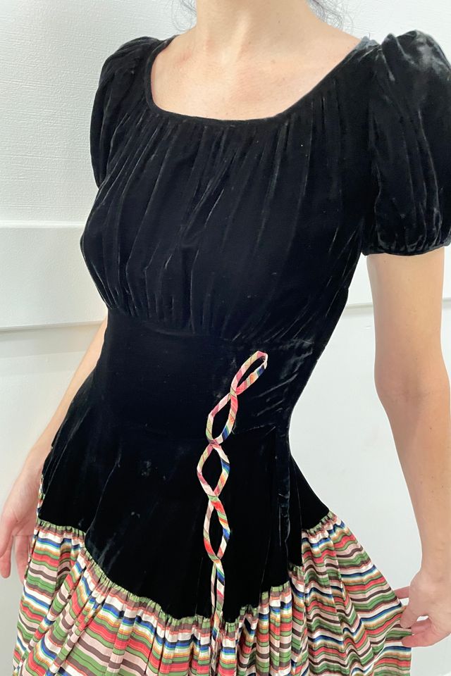 1940s Silk Velvet Candy Stripe Taffeta Gown Selected by Cannonball and Tilly #1