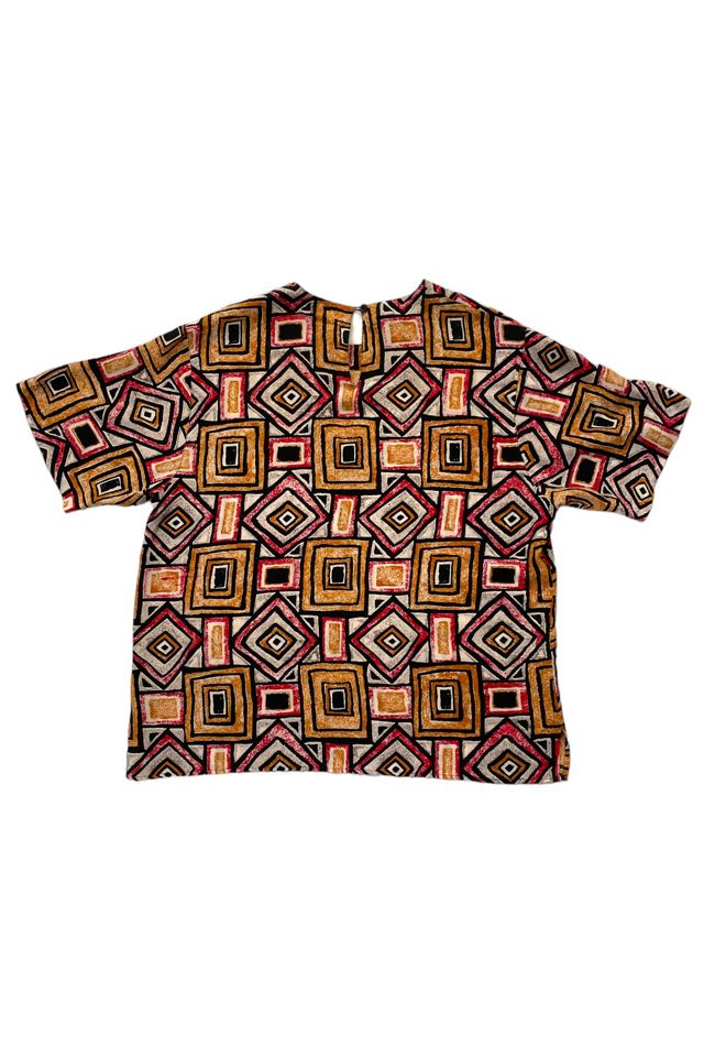Abstract Vintage Geometric Print Silk Blouse Selected By Ankh By Racquel #1