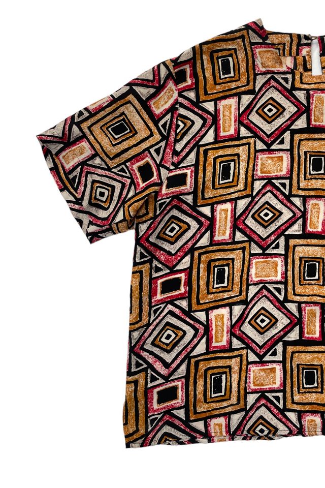 Abstract Vintage Geometric Print Silk Blouse Selected By Ankh By Racquel #2