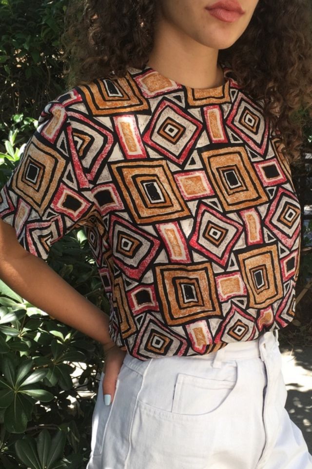 Abstract Vintage Geometric Print Silk Blouse Selected By Ankh By Racquel #3