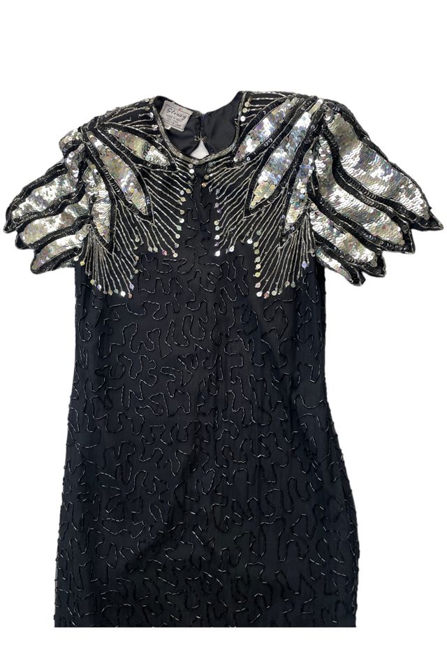 Vintage Glam Black Beaded Dress Selected By Ankh By Racquel Vintage #1