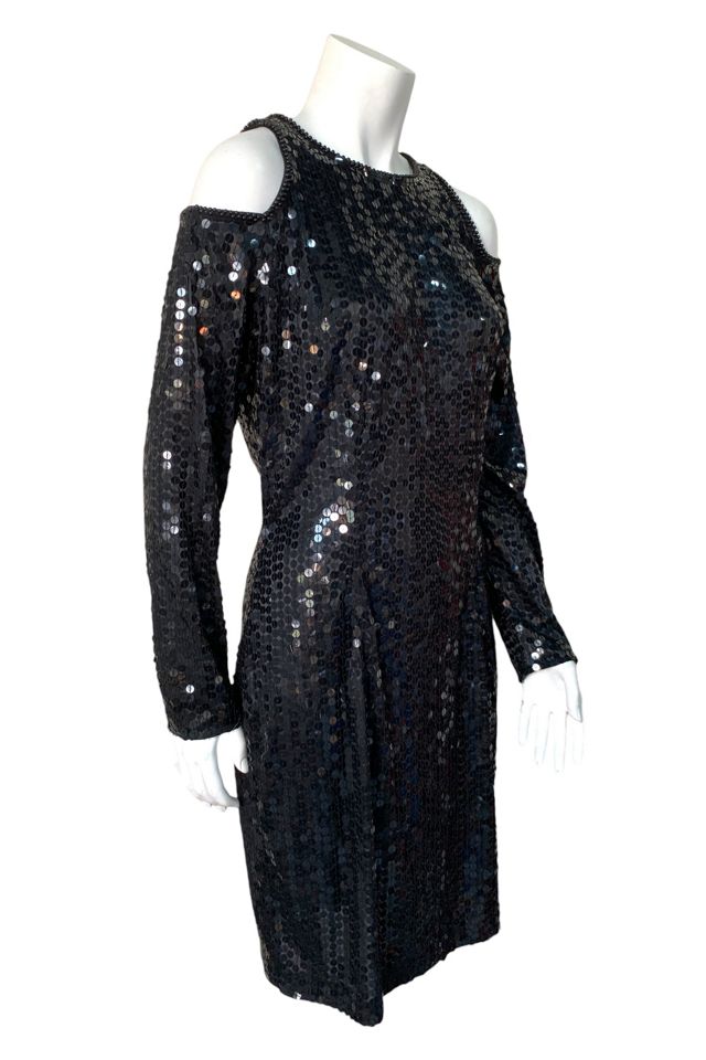 Vintage 1980s Sequin Cold Shoulder Dress Selected by SharpLilTeeth #1