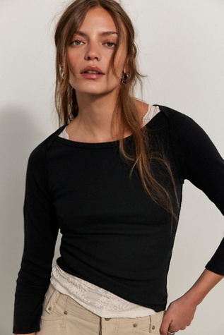 We The Free Lucy Layering Boat Neck Jersey Top at Free People in Black, Size: L - Boat Neck